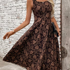 Elegant Sleeveless Floral Jacquard Maxi Dress