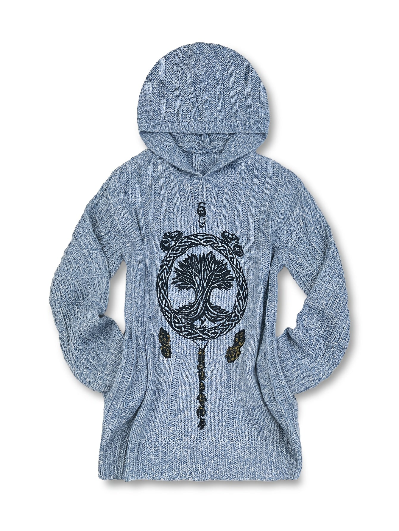 Camisola Elegante com Capuz | Árvore da Vida Bordada Suavemente à Mão, Camisola Casual, Presente Confortável para Todas as Estações