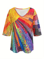 Outono/Inverno Moda Feminina Estampa Versátil Estilo Casual Elegante Midi Camiseta Casual Top para Casa e Uso Diário