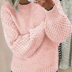 Chic Oversized Knit Sweater for Women - Soft Pink Lantern Sleeves