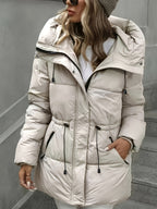 Casaco de Cor Lisa Feminino | Comprimento Midi, Manga Comprida, Detalhe de Cordão, Estilo Casual, Moda Elegante para Outono e Inverno