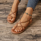 Sandálias de dedo slip-on casuais e elegantes com sola rasa, apresentando um design clássico de cor sólida e cruzes, perfeitas para usar ao ar livre.