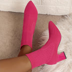 Botas Femininas De Malha De Cor Sólida, Botas Confortáveis ​​e Respiráveis ​​de Salto Grosso, Botas Finas Elásticas De Inverno