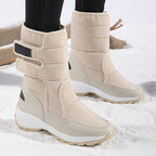 Botas de Neve Femininas de Corte Médio, Quentes e Espessas para Inverno, Antiderrapantes para Uso Externo, Sapatos Altos de Tamanho Grande para Mulheres
