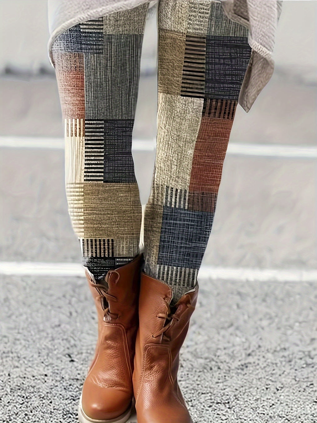 Calças Skinny de Cintura Alta para Mulheres - Leggings Elásticas para Todas as Estações, Não Transparente para Looks Casuais e Formais - Lavável à Máquina em Tons Neutros (Bege/Preta/Cinza/Marrom/Azul/Vermelho/Branco), Calças Versáteis com Estampa Geométrica, Material Durável, Ajustadas, Moda Casual, Alta Elasticidade, Leggings Estilosas, Adulto Feminino