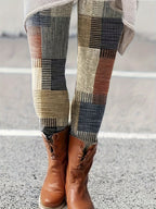 Calças Skinny de Cintura Alta para Mulheres - Leggings Elásticas para Todas as Estações, Não Transparente para Looks Casuais e Formais - Lavável à Máquina em Tons Neutros (Bege/Preta/Cinza/Marrom/Azul/Vermelho/Branco), Calças Versáteis com Estampa Geométrica, Material Durável, Ajustadas, Moda Casual, Alta Elasticidade, Leggings Estilosas, Adulto Feminino