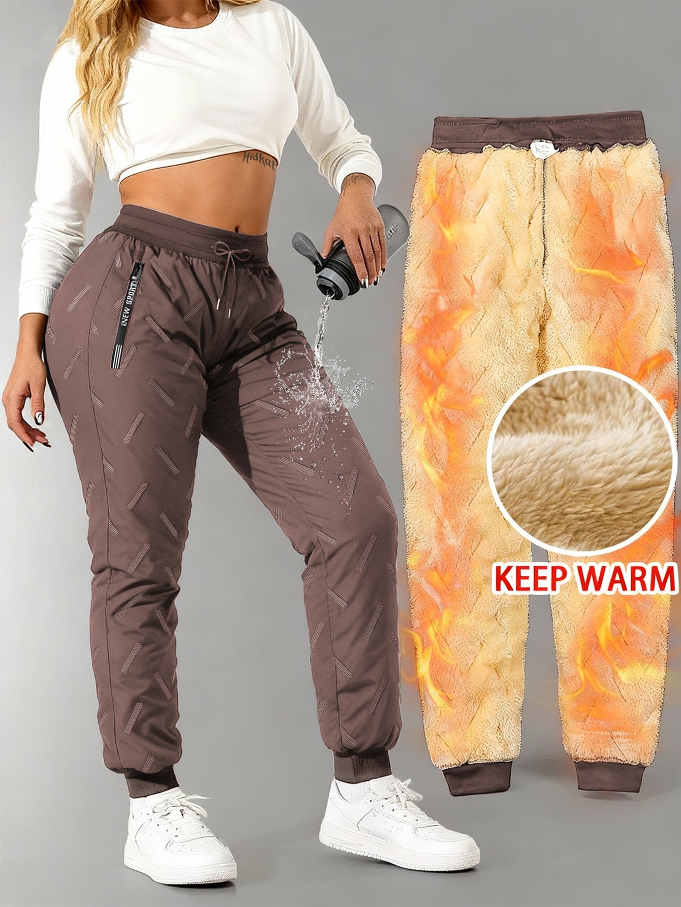 Calças de Inverno Femininas Forradas a Polar | Corte Larga com Bolsos com Zíper, Estilo Casual, Ideais para Uso Diário e Atividades ao Ar Livre, Presente de Natal Perfeito