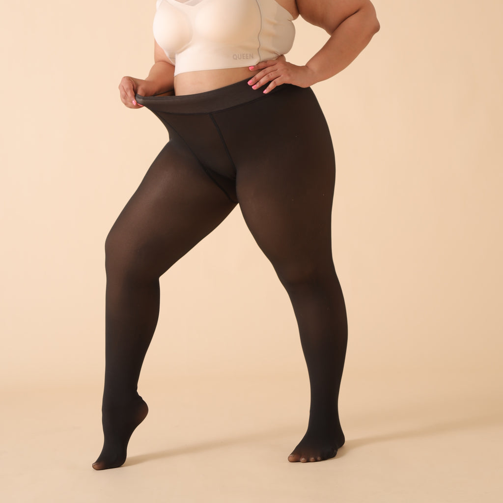 Collants forrados em fleece para mulheres de tamanhos grandes, ideais para o outono e inverno, leggings quentes com alta elasticidade.