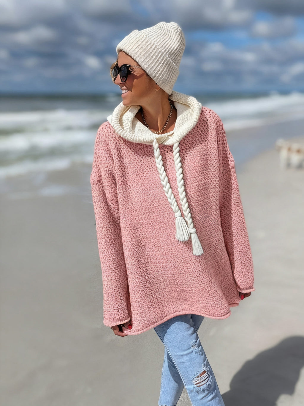 Blusa Feminina Elegante com Capuz - Suéter Semi-Transparente Macio e Detalhes de Franjas, Manga Longa Lavável na Máquina para Outono/Inverno, Casual ou Formal, Tecido Durável, Corte Relaxado