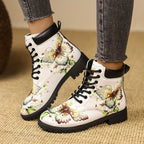 Botas femininas com estampa de borboleta na moda, botas curtas com cadarço, botas confortáveis ​​femininas