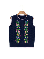 Suéter Feminino Floral - Colete de Malha Elástico, Sem Mangas para Eventos Casuais e Formais, Lavável na Máquina (Verde com Detalhes em Rosa/Azul/Roxo) - Suéter Elegante para Todas as Estações, Blusas Fofas