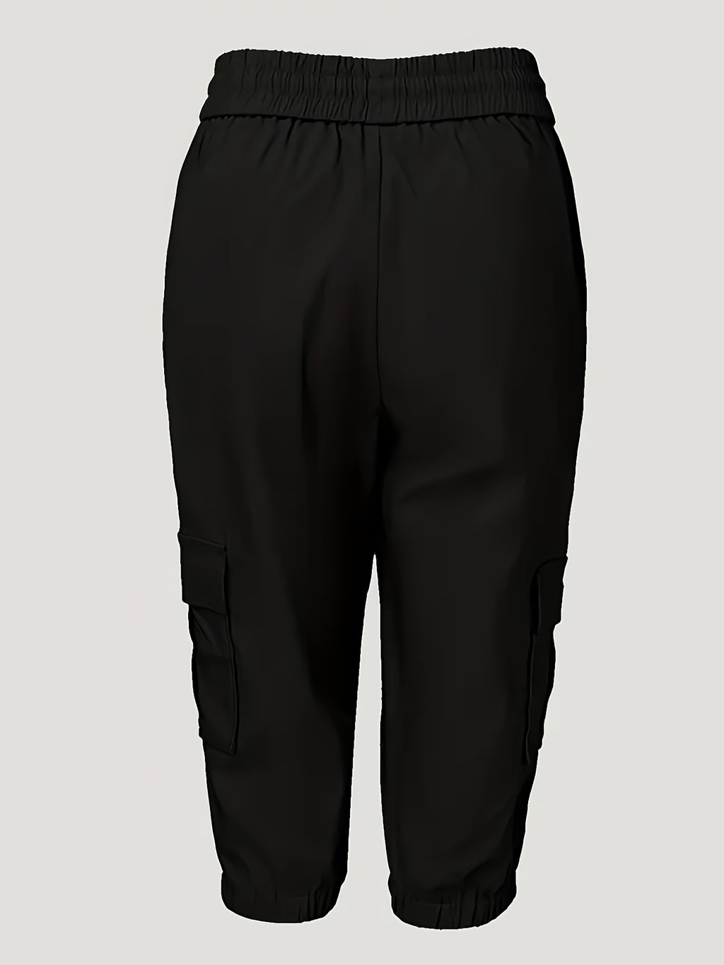 Shorts Cargo Plus Size Femininos - 100% Poliéster, Cintura com Cordão, Ajuste Solto e Comprimento Médio, Múltiplos Bolsos, Lavável na Máquina para Primavera/Verão/Outono, Viagens e Lazer, Essenciais de Férias