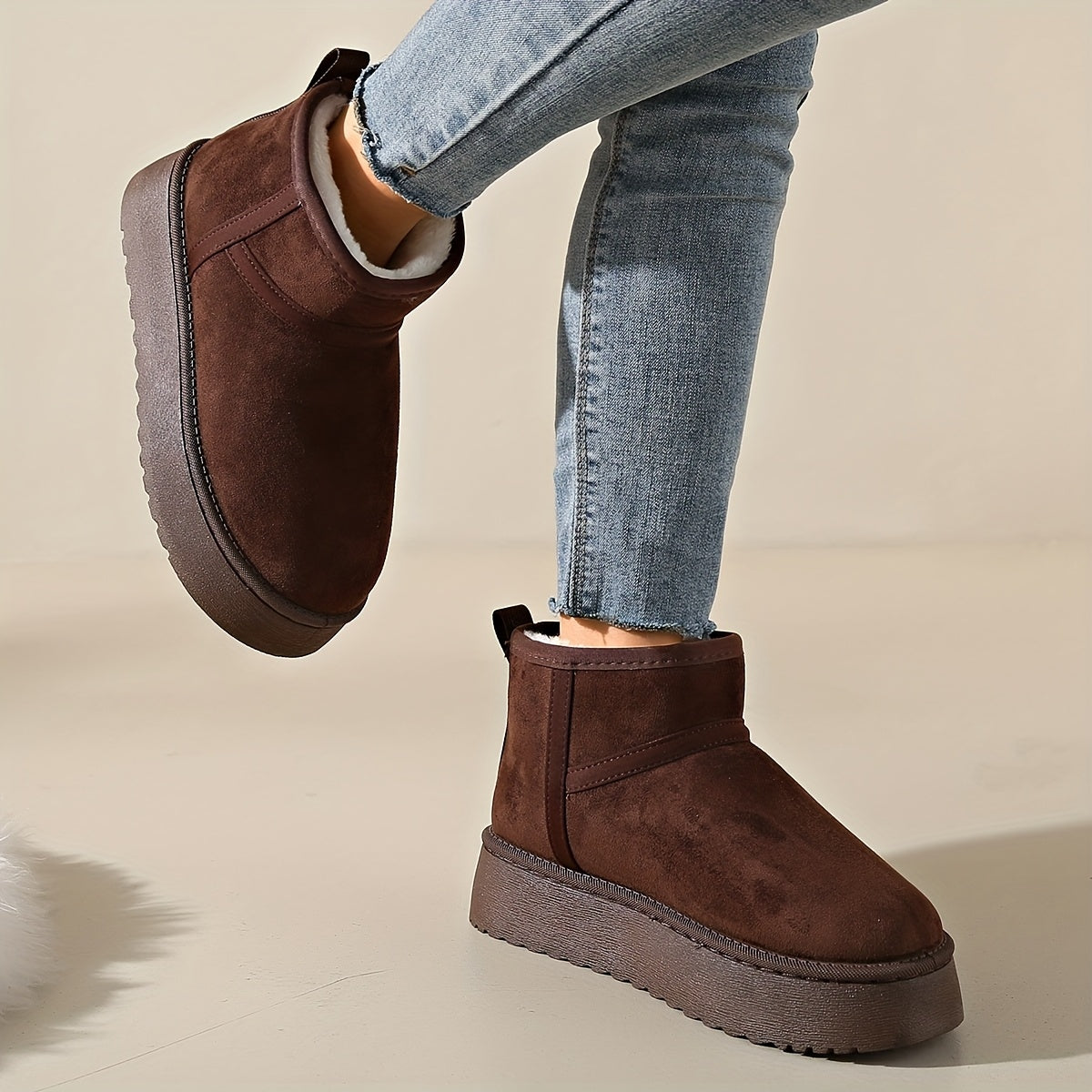 Par de Botas de Neve Unissex Casuais e Confortáveis para Outono, Cor Sólida, Quentes e Simples com Sola Grossa para Escritório ou Casa - Femininas