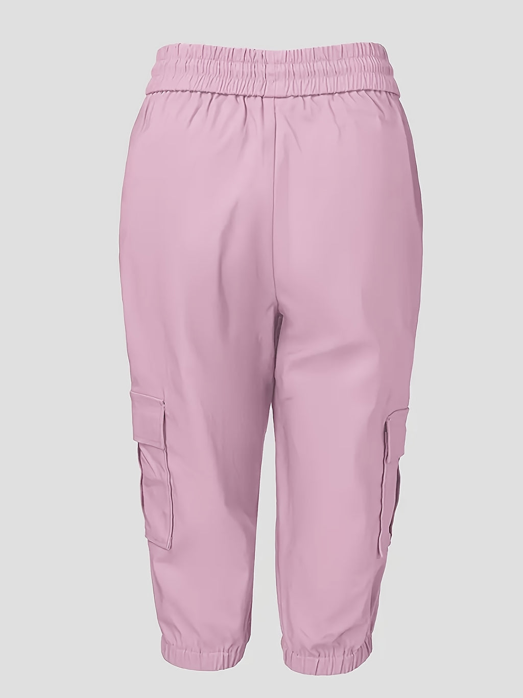 Shorts Cargo Plus Size Femininos - 100% Poliéster, Cintura com Cordão, Ajuste Solto e Comprimento Médio, Múltiplos Bolsos, Lavável na Máquina para Primavera/Verão/Outono, Viagens e Lazer, Essenciais de Férias