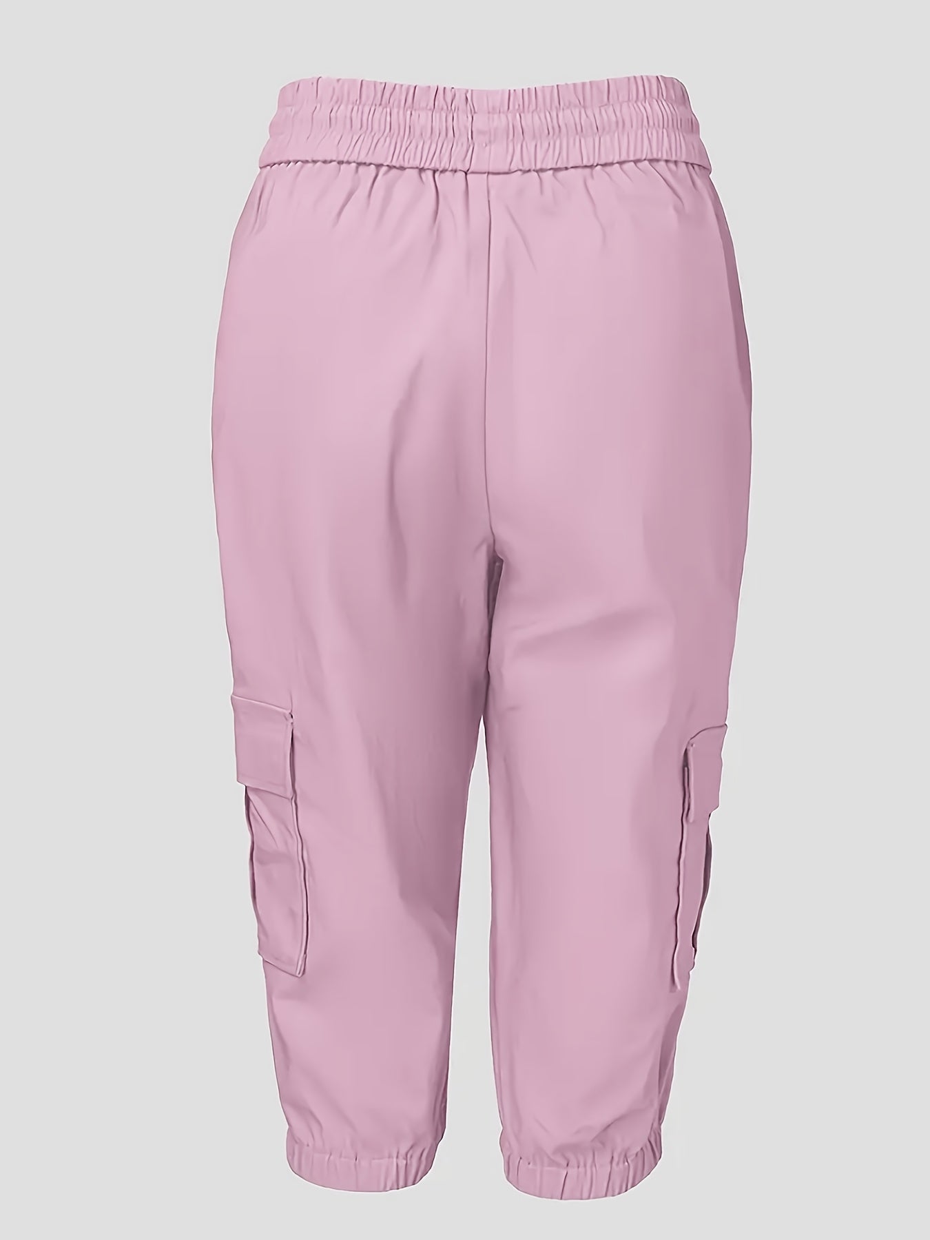 Shorts Cargo Plus Size Femininos - 100% Poliéster, Cintura com Cordão, Ajuste Solto e Comprimento Médio, Múltiplos Bolsos, Lavável na Máquina para Primavera/Verão/Outono, Viagens e Lazer, Essenciais de Férias