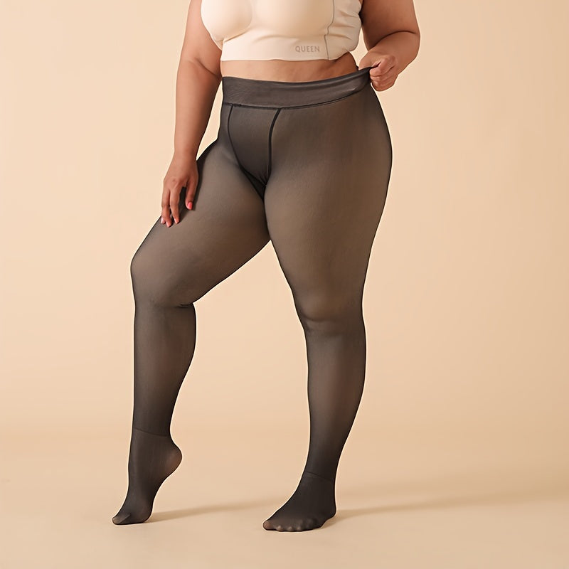 Collants forrados em fleece para mulheres de tamanhos grandes, ideais para o outono e inverno, leggings quentes com alta elasticidade.