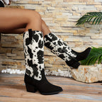 Botas De Cowboy De Salto Grosso Feminino, Botas De Cano Alto Na Moda, Botas Confortáveis ​​com Zíper Lateral