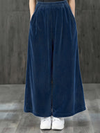 Calças de Bombazine de Perna Larga para Mulher - Calças Casuais de Cintura Elástica com Bolsos, Calças Compridas de Corte Solto para Looks Diários e Formais - Calças Confortáveis para Mulher em Todas as Estações