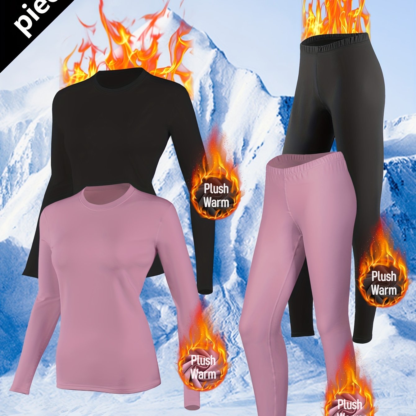 Women's Thermal 4-Piece Set with Plush Lining
