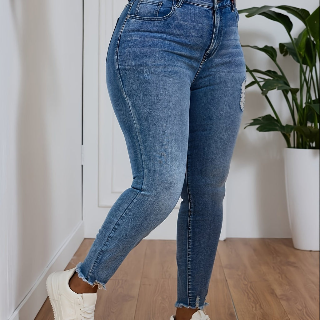 High-Waisted Skinny Jeans with Fringe Detail