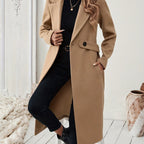 Elegant Women's Long Coat with Belt & Bamboo Details