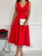 Vestido Sem Mangas A-Line - Cor Sólida, Comprimento Médio/Curto (Mid-Length), Saia Evasê, Vestido Casual de Verão para Praia, Escritório e Semi-Formal, Lavável na Máquina, Looks de Primavera/Verão (Não) - Em Estoque!