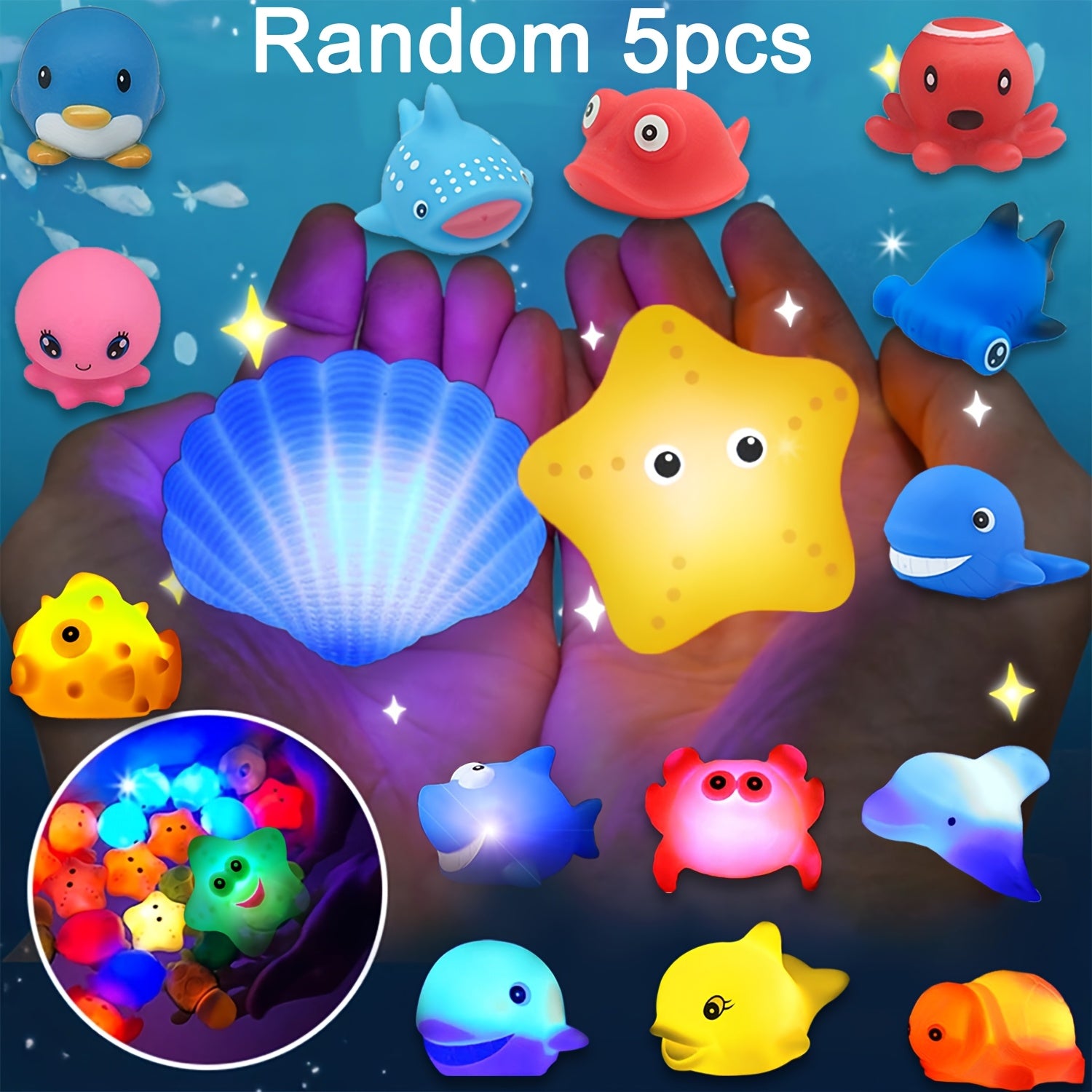 Conjunto de Brinquedos de Banho Flutuantes e Luminosos de 1/3/5/7/10 unidades | Brinquedos Educativos Coloridos Aleatórios para Crianças, Presente Perfeito de Aniversário, Natal, Páscoa, Material de PVC, Bateria de Botão Não Recarregável, Diversão na Banheira e na Duche