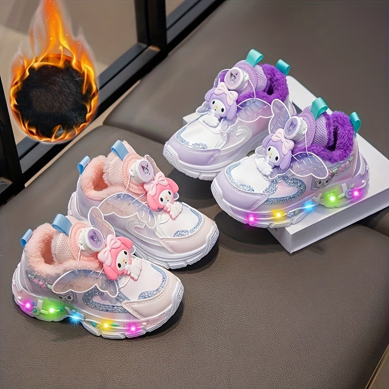 Tênis Brilhantes com Asas Iluminadas para Meninas - Fivelas Giratórias e Solas Luminosas - Sapatos de Inverno Baixos e Quentes Rosa/Branco, PU, para Corrida ao Ar Livre, Presentes de Natal ('Botas Mágicas para Caminhar')