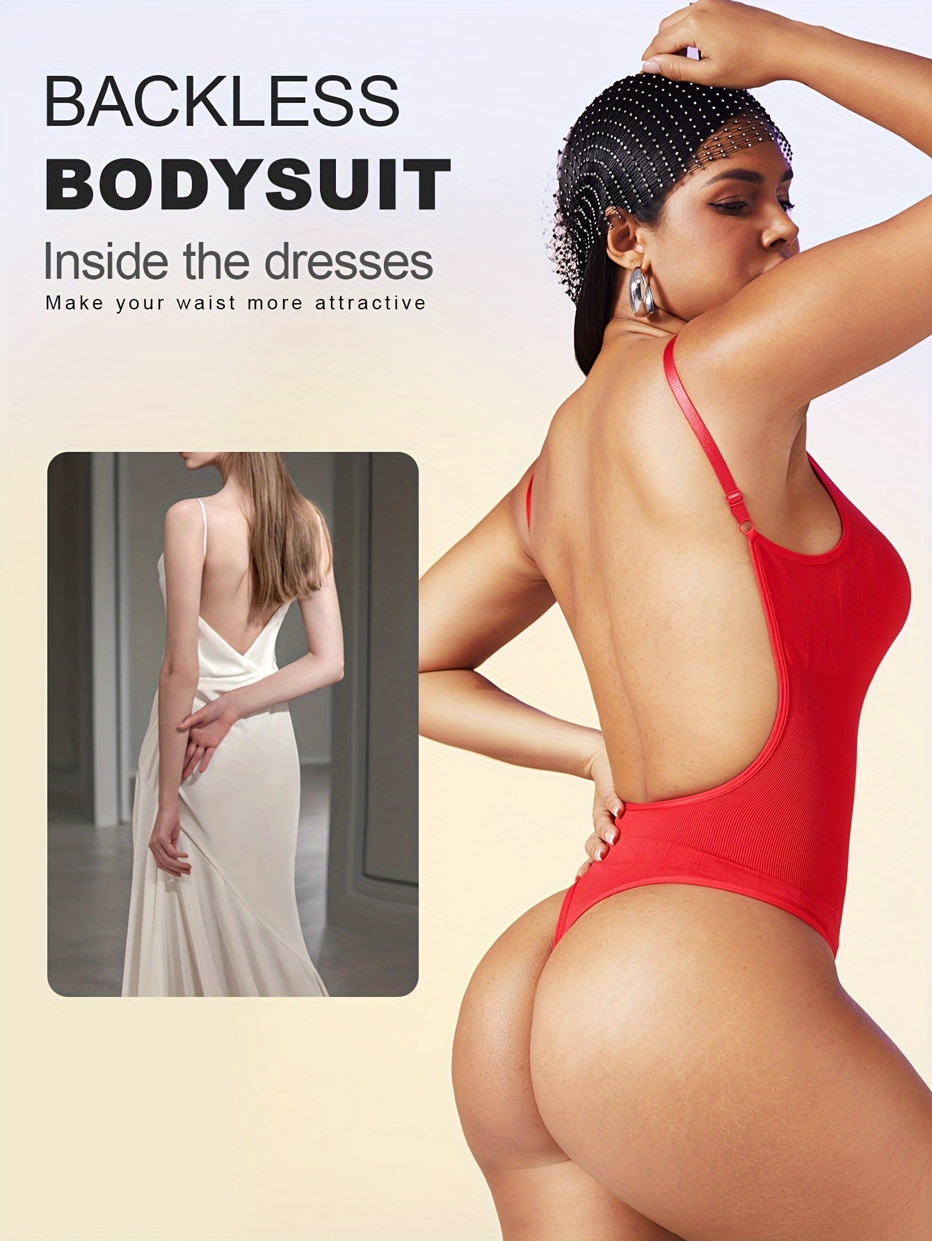 1 Peça Body Feminino Sem Costas com Controle de Barriga - Modelador Invisível e Sem Costura para Vestidos Internos & Casamento TE211