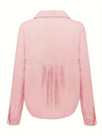 Camisa de Manga Longa Sólida para Mulheres, Estilo Europeu e Americano