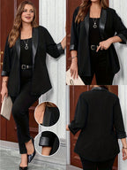 Jaqueta Casual Plus Size Feminina com Gola em PU e Cor Sólida para Primavera e Outono