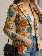 Chic e Elegante, esta Blazer elegante apresenta um único botão e um estampado floral.