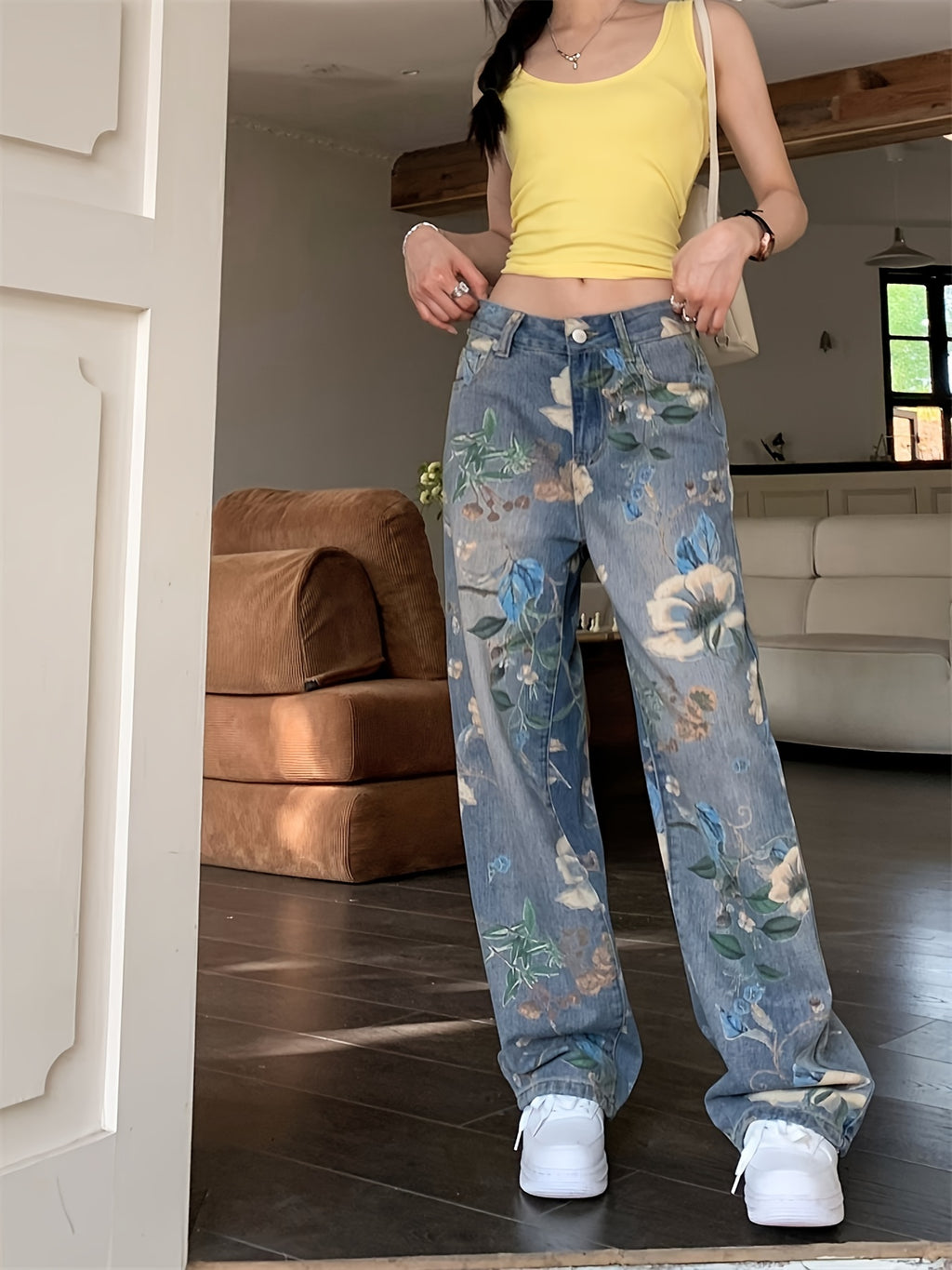 Calças Retas com Estampa Floral