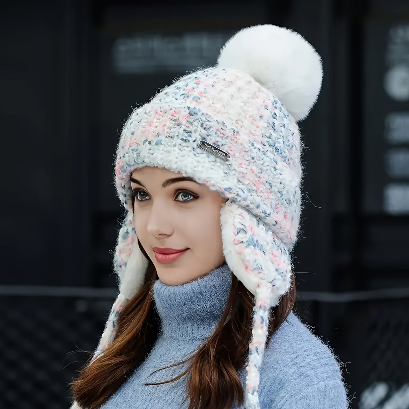 Gorro de Inverno Feminino em Fleece com Abas Desmontáveis e Pom-Pom - Fechamento Elástico por Cordão, Branco/Preto/Cinza/Bege- - Gorro Quente para Esqui, Snowboarding, Atividades ao Ar Livre no Tempo Frio