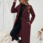 Elegant Women's Long Coat with Belt & Bamboo Details