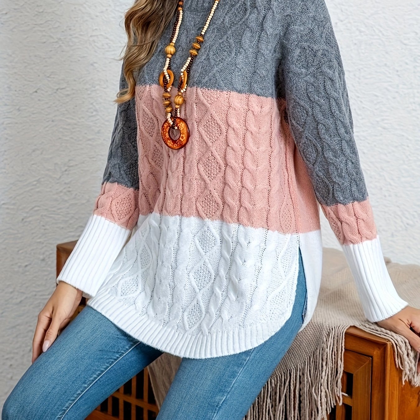 Cozy Vintage-Inspired Two-Tone Sweater for Women