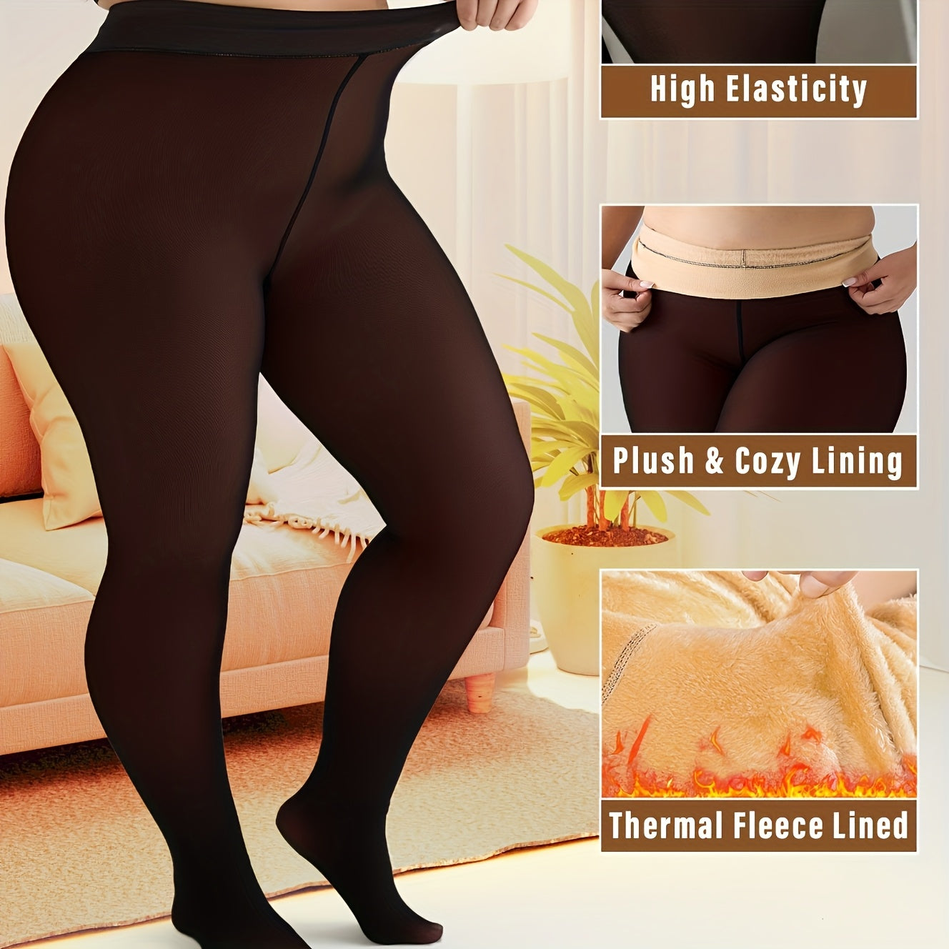 1pc Collants de Inverno Quentes para Mulher Plus Size com Forro de Lã Grossa - Meias de Calças de 220G com Costura Frontal e Traseira, Cor Sólida, 0XL-3XL, Lavar à Mão Apenas, Confortáveis e Elegantes para Roupa Casual, Leggings de Inverno, Design Sem Costuras, Textura Suave
