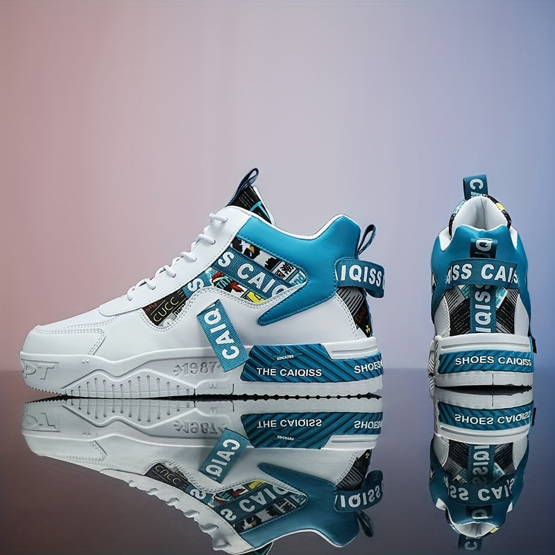 Sapatos de skate de cano alto na moda com graffiti, sapatos casuais confortáveis para homens para caminhadas ao ar livre, jogging e viagens