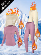 Conjunto de 4 Peças para Mulheres: Roupa Íntima Quente com Forro Polar, Camiseta e Calça Térmica para o Inverno
