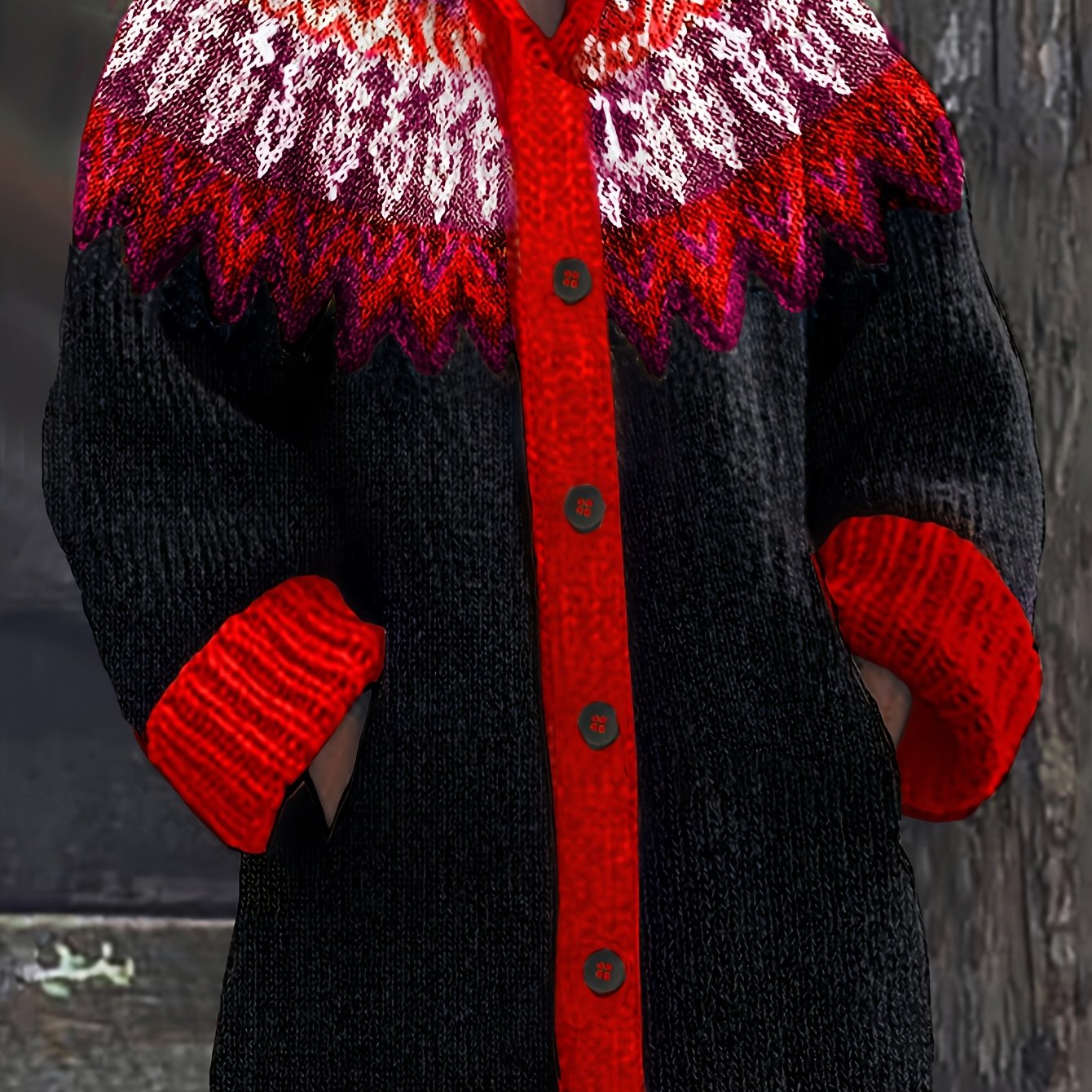 Cozy Plus Size Hooded Cardigan with Mountain Gradient