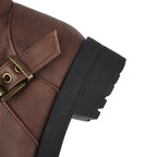 Botas de cano médio estilo retro para mulher com parte superior falsa, forro de lã, salto baixo e fecho de correr para o inverno