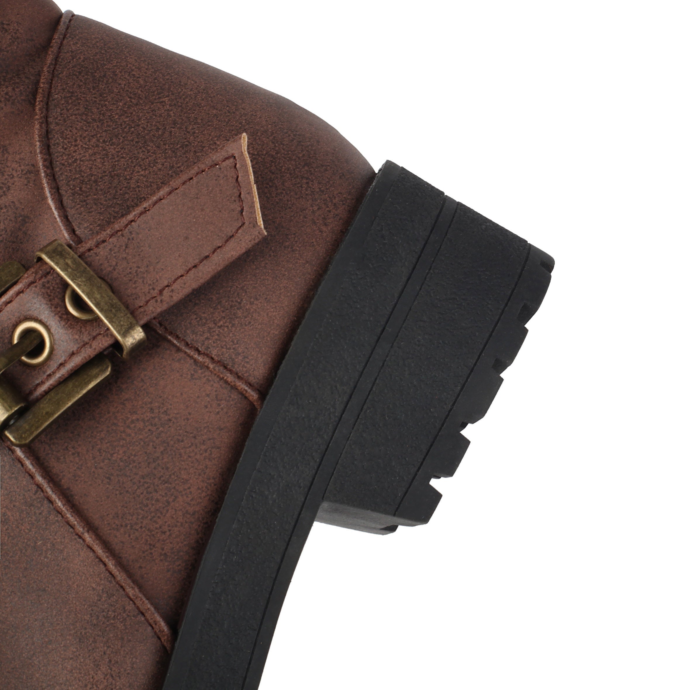 Botas de cano médio estilo retro para mulher com parte superior falsa, forro de lã, salto baixo e fecho de correr para o inverno