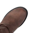 Botas de cano médio estilo retro para mulher com parte superior falsa, forro de lã, salto baixo e fecho de correr para o inverno