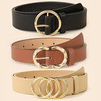 Um conjunto de três cintos minimalistas e elegantes para mulheres, cintos clássicos para jeans e vestidos, com um design que inclui três, dois e um fecho de metal, cintos de cor sólida elegantes, perfeitos para acessórios de cintura no dia a dia.