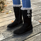 Botas de Inverno para Mulheres - Botas de Meia-Perna com Fecho de Zíper, Sola TR Antiderrapante - Forro Quente de Pele Falsa - Salto Baixo para Uso Diário e Formal - Sapatos Pretos para Clima Frio, Sapatos de Inverno, Calçado de Bico Redondo, Forro Interno de Pelúcia, Calçado Casual, Calçado Confortável, Forro Quente, Roupa de Escritório