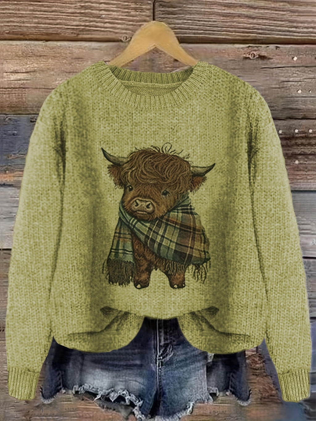 Blusa Casual de Gola Redonda com Estampa de Animais em Cores Contrastantes e Tecido Solto