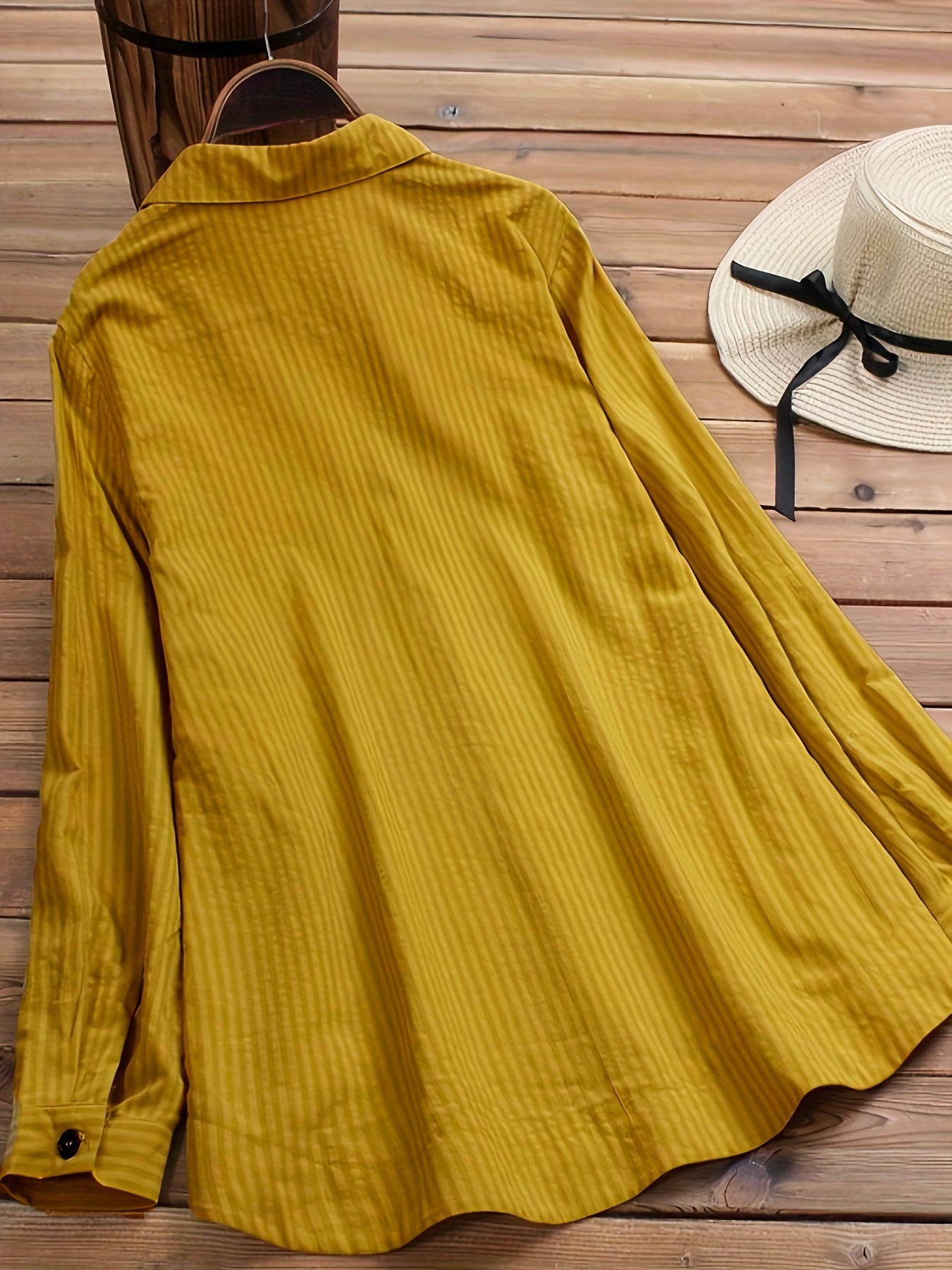 Blusa Com Botão Lateral Sólido, Blusa Com Colar Boho E Mangas Enroláveis, Roupas Femininas