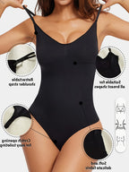 1peça Body Shaper Feminino Sem Costura com Tanga, Abertura na Barriga e Alças Ajustáveis - Suporte Médio, Peito e Cintura Sem Acolcho, Fato de Yoga Fitness em Amarelo Sólido, Estampa de Leopardo ou Preto Sem Costura