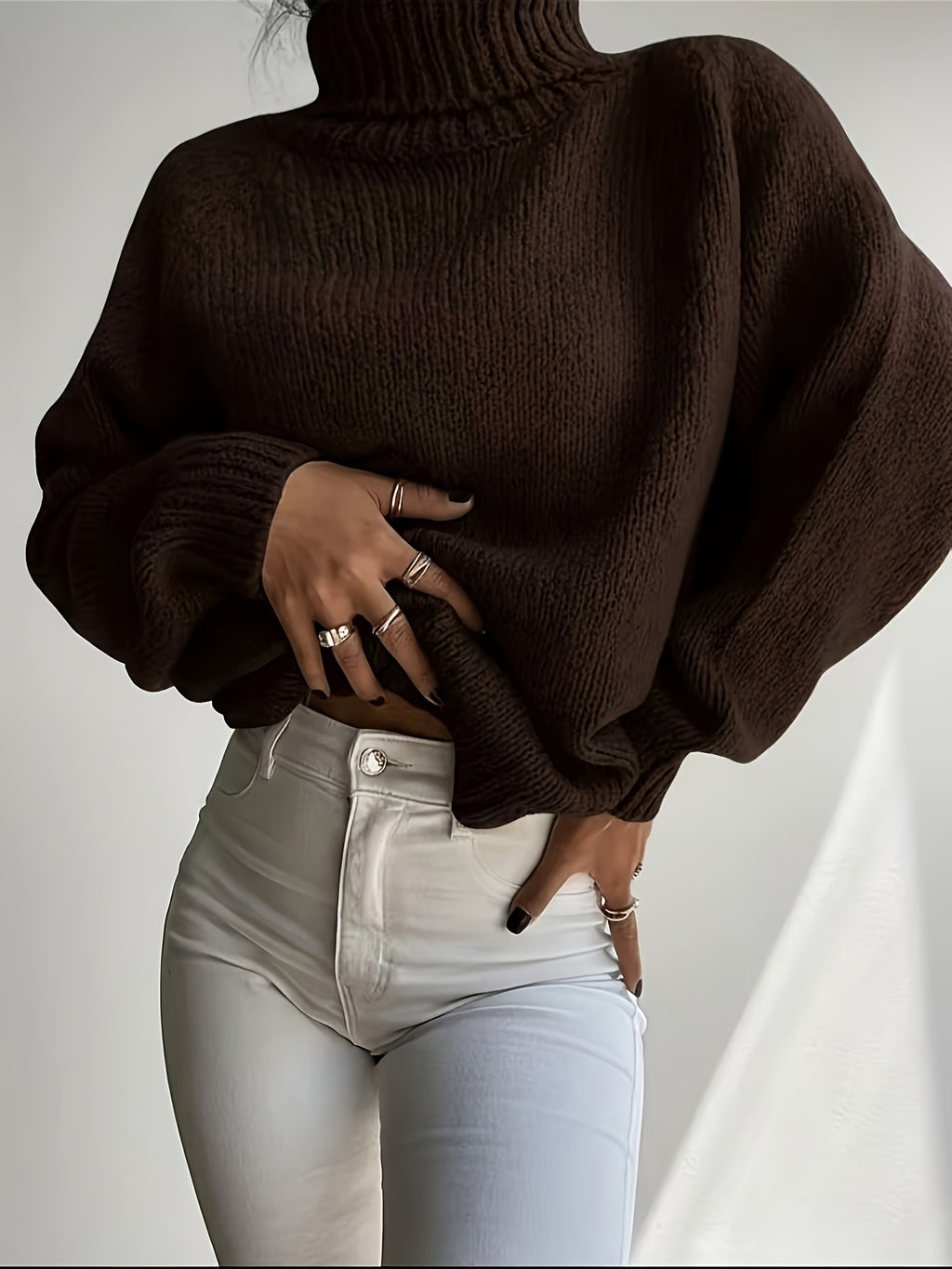 Blusa Feminina Elegante de Gola Redonda - Suéter Macio e Quente de Cor Sólida para Inverno, Lavável na Máquina, Tops Aconchegantes para Outono e Inverno, Versátil para Looks Casuais ou Sofisticados, Suéter Simples para Jeans/Vestidos/Saias