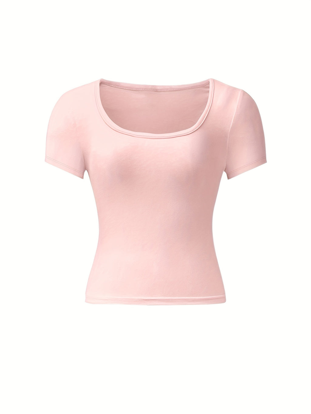 4 peças de camisetas de manga curta para mulheres - Tops curtos de cor sólida com decote em U, Tops de verão casuais elásticos em branco, preto, marrom e cinza, Versáteis para atuário casual, Blusas de top curto